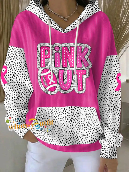 Women’s Breast Cancer Awareness Pink Out Football Printed Hoodie Rose Red / S