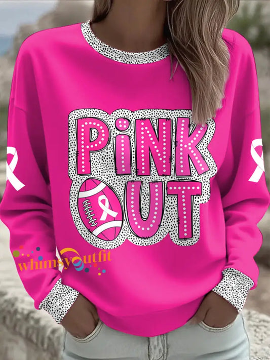 Women’s Breast Cancer Awareness Pink Out Football Printed Sweatshirt Rose Red / S