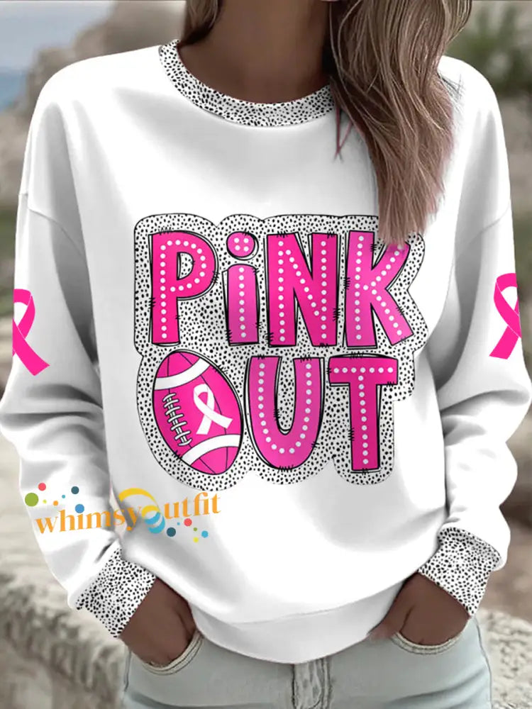 Women’s Breast Cancer Awareness Pink Out Football Printed Sweatshirt White / S