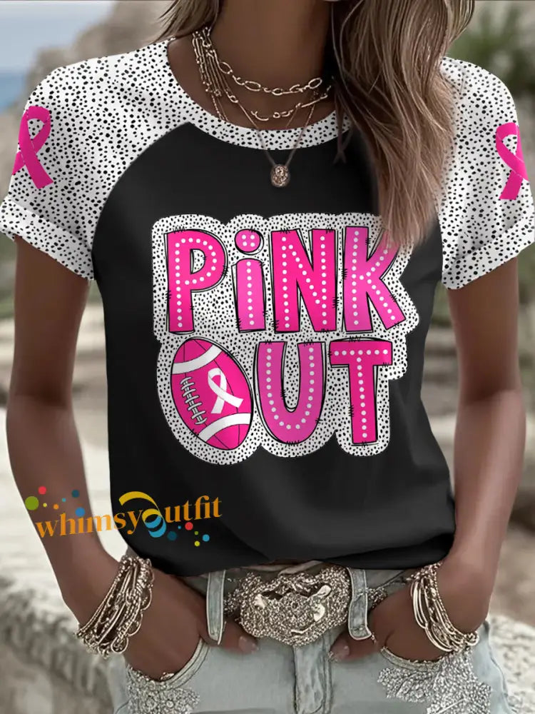 Women’s Breast Cancer Awareness Pink Out Football Printed T shirt Black / S
