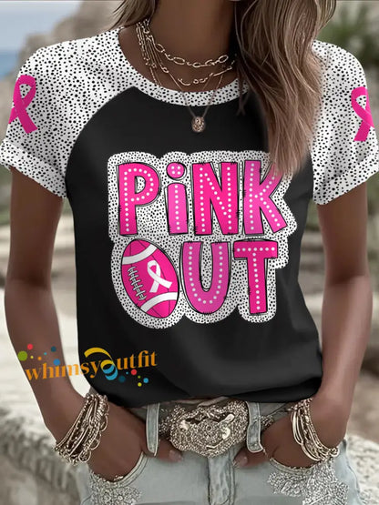 Women’s Breast Cancer Awareness Pink Out Football Printed T shirt Black / S