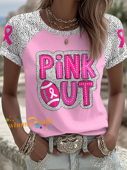 Women’s Breast Cancer Awareness Pink Out Football Printed T shirt Light Pink / S