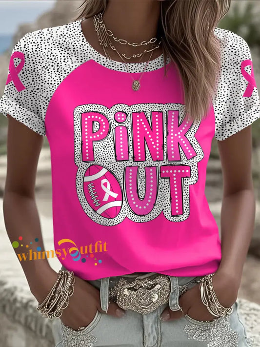 Women’s Breast Cancer Awareness Pink Out Football Printed T shirt Rose Red / S