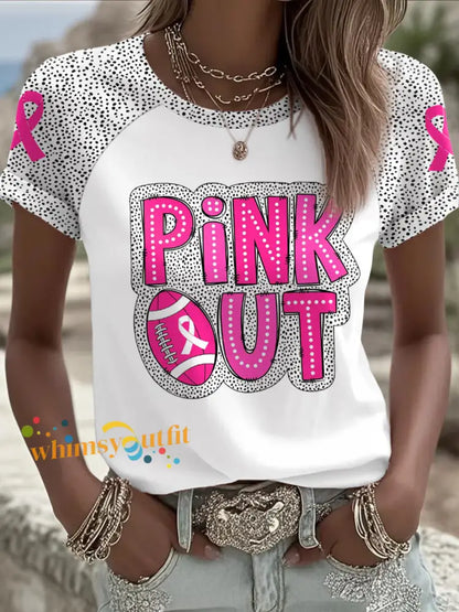 Women’s Breast Cancer Awareness Pink Out Football Printed T shirt White / S