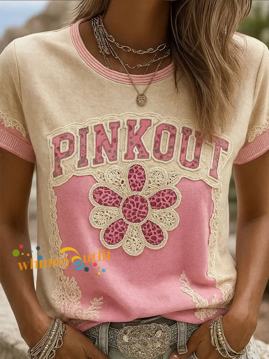 Women’s Breast Cancer Awareness Pink Out Print Casual T Shirt As picture / S