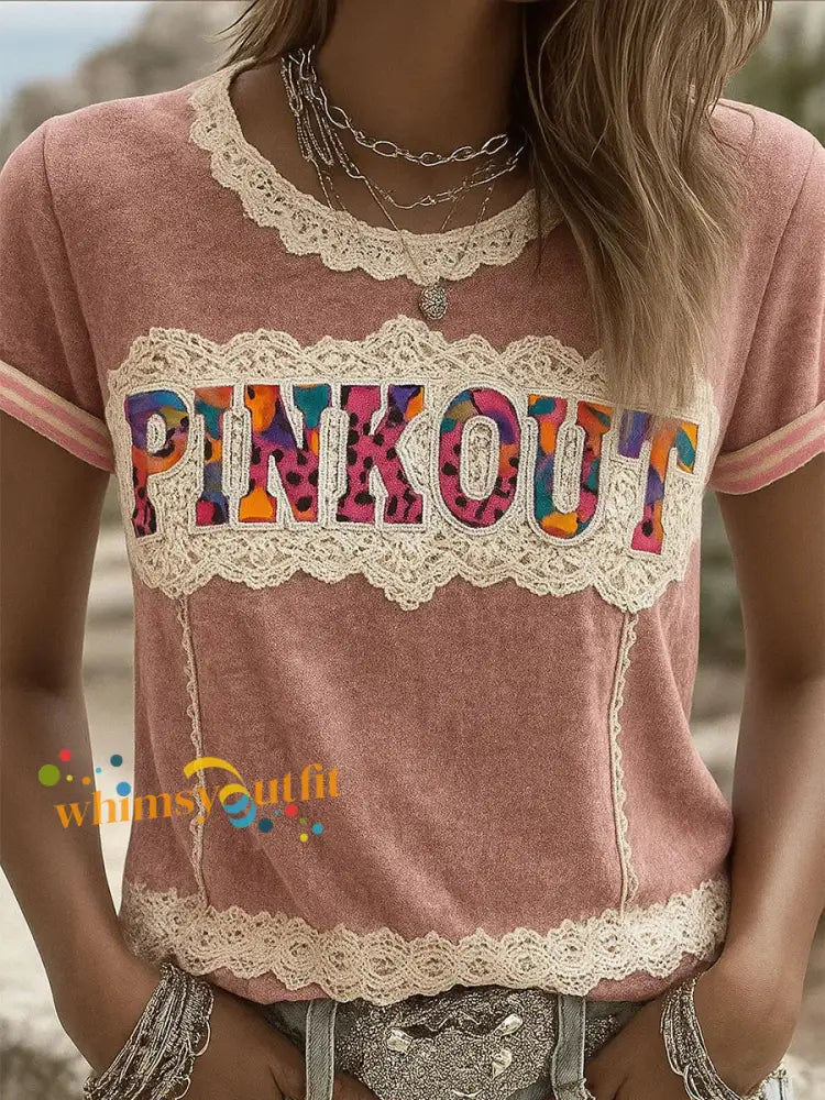 Women’s Breast Cancer Awareness Pink Out Print Casual T Shirt As picture / S