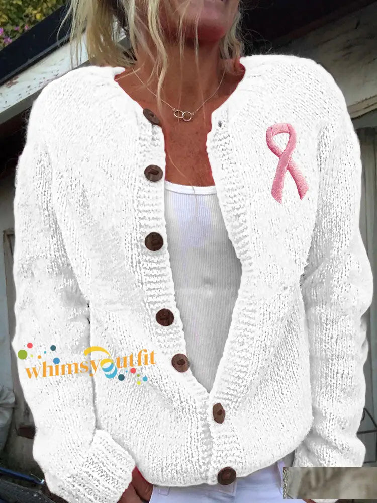 Women’s Breast Cancer Awareness Pink Ribbon Cardigans White / S