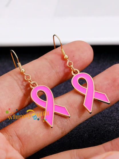 Women’s Breast Cancer Awareness Pink Ribbon Earrings Pink / ONE