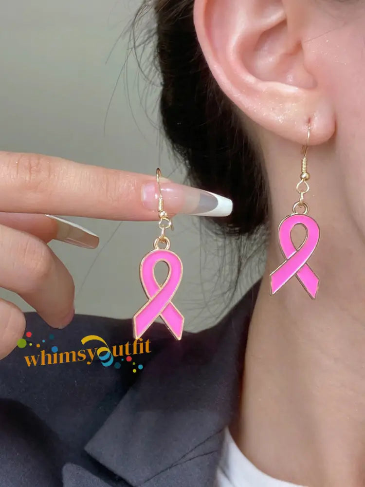 Women’s Breast Cancer Awareness Pink Ribbon Earrings Pink / ONE