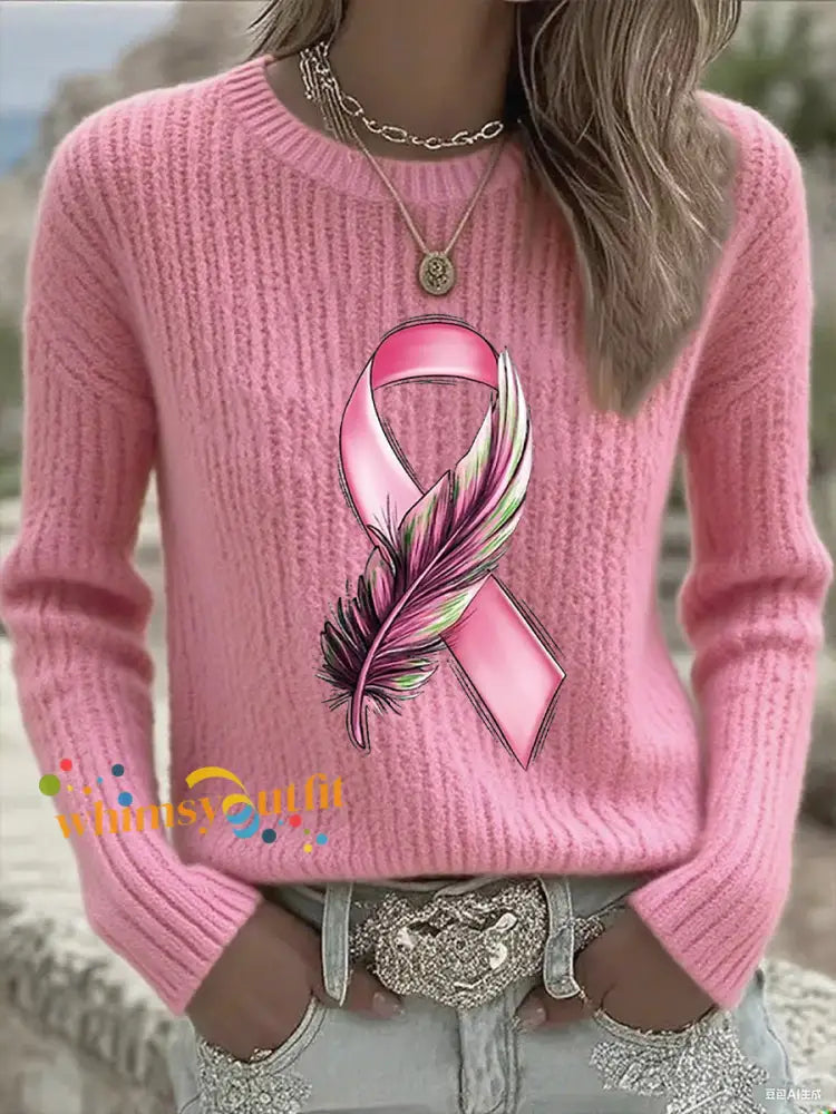 Women’s Breast Cancer Awareness Pink Ribbon Long Sleeve T shirt Pink / S