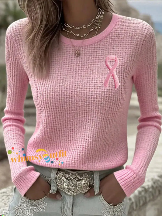 Women’s Breast Cancer Awareness Pink Ribbon Long Sleeve T-Shirts Pink / S