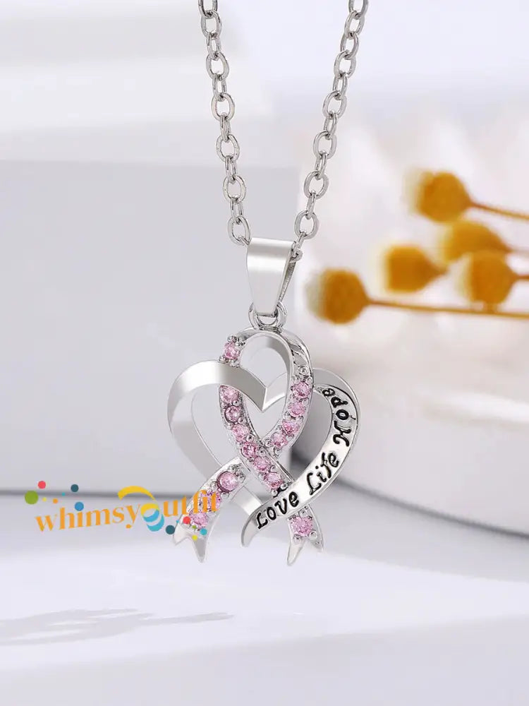Women’s Breast Cancer Awareness Pink Ribbon Necklace As picture / ONE