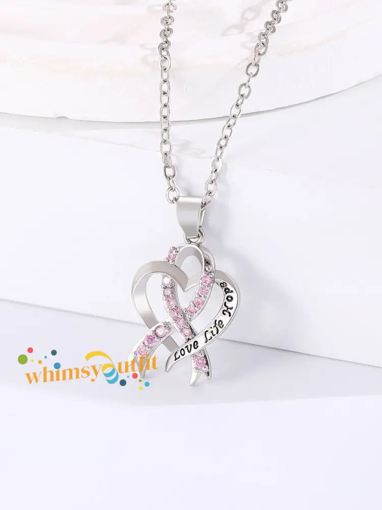 Women’s Breast Cancer Awareness Pink Ribbon Necklace As picture / ONE