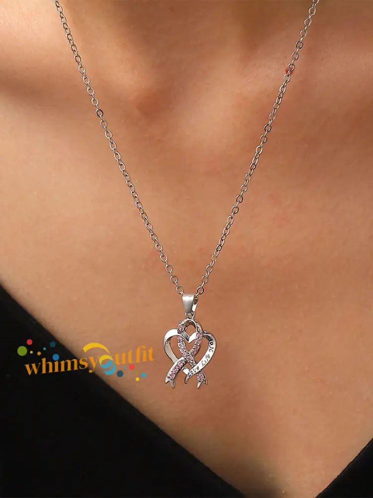 Women’s Breast Cancer Awareness Pink Ribbon Necklace As picture / ONE