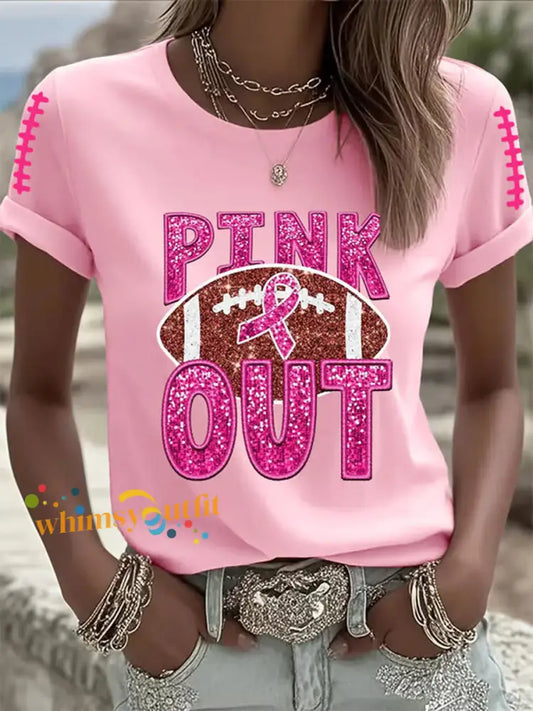 Women’s Breast cancer Awareness Pink Ribbon Pink Out Print Casual T Shirt Pink / S