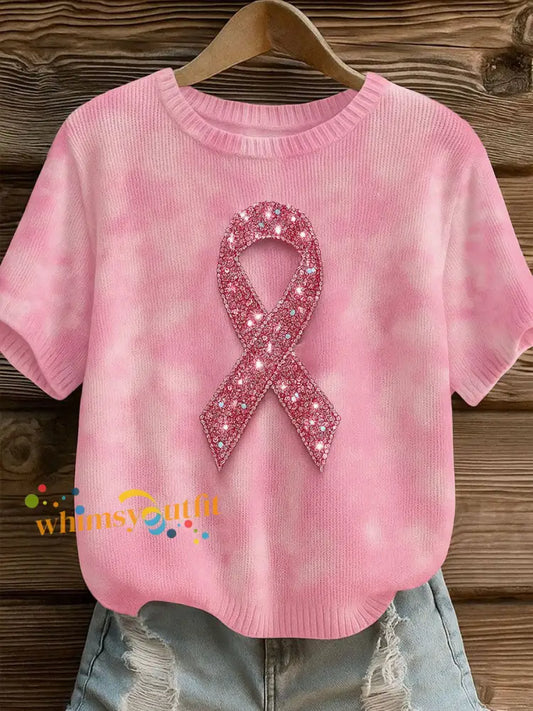 Women’s Breast Cancer Awareness Pink Ribbon Print Casual T shirt Pink / S