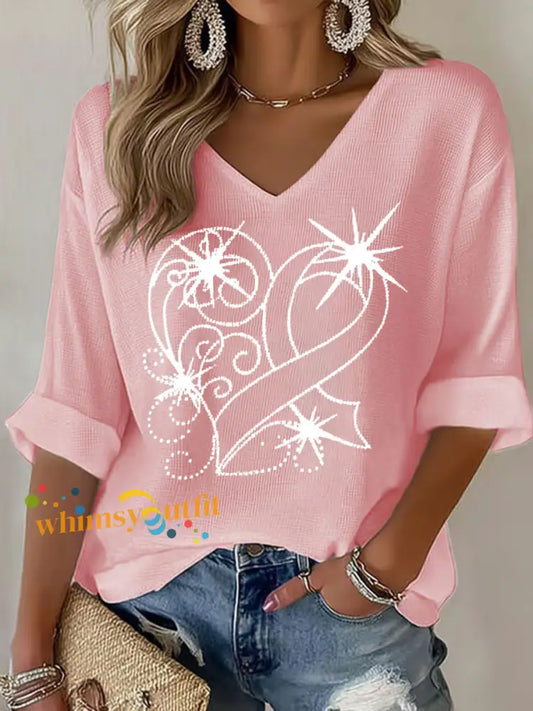 Women’s Breast Cancer Awareness Pink Ribbon Print Casual T shirt Pink / S