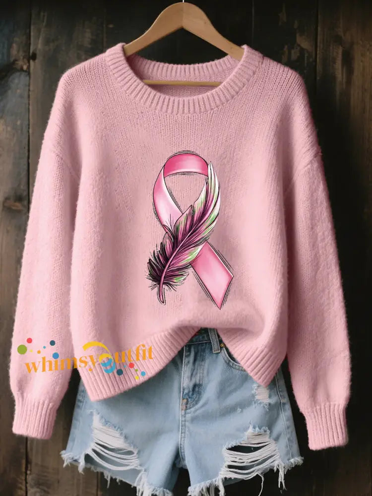 Women’s Breast Cancer Awareness Pink Ribbon Printed Sweatshirt Light Pink / S
