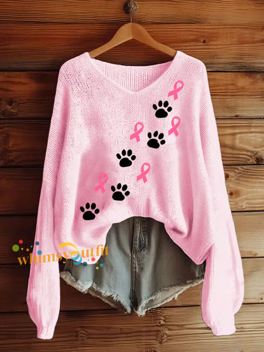 Women’s Breast Cancer Awareness Pink Ribbon Printed V neck Top Light Pink / S