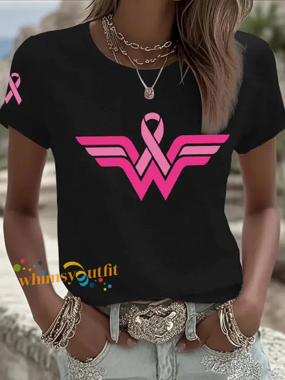Women’s Breast Cancer Awareness Pink Ribbon Short Sleeve T Shirt Black / S