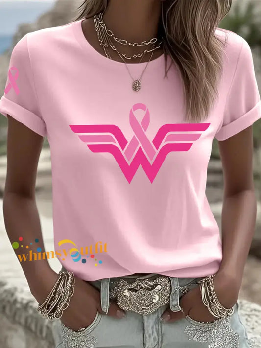 Women’s Breast Cancer Awareness Pink Ribbon Short Sleeve T Shirt Light Pink / S