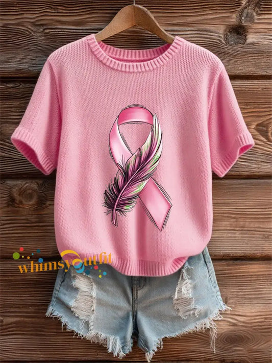Women’s Breast Cancer Awareness Pink Ribbon Short Sleeve T shirt Pink / S