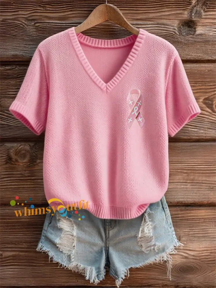 Women’s Breast Cancer Awareness Pink Ribbon Short Sleeve T shirt Pink / S