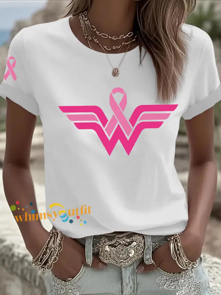 Women’s Breast Cancer Awareness Pink Ribbon Short Sleeve T Shirt White / S