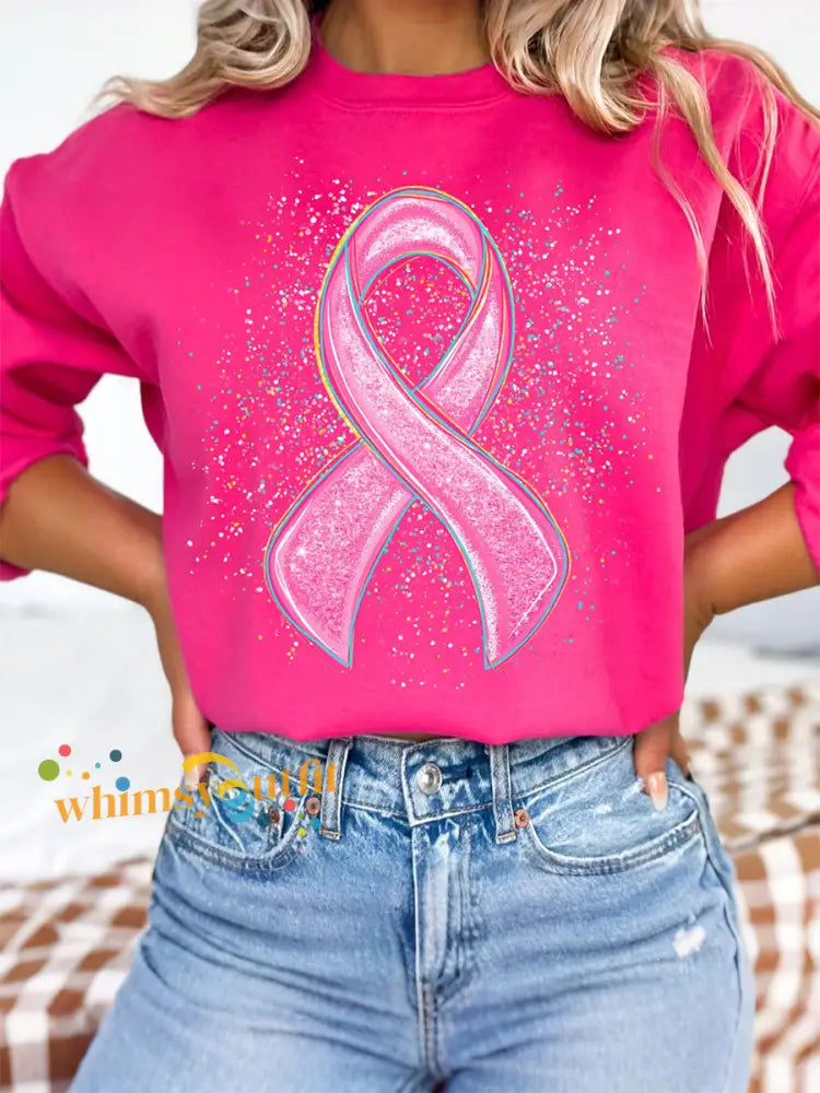 Women’s Breast Cancer Awareness Pink Ribbon Sweatshirts Dark Pink / S