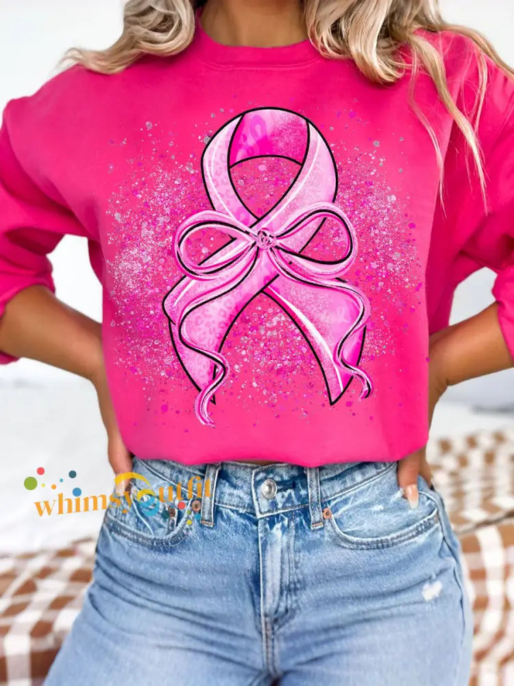 Women’s Breast Cancer Awareness Pink Ribbon Sweatshirts Dark Pink / S