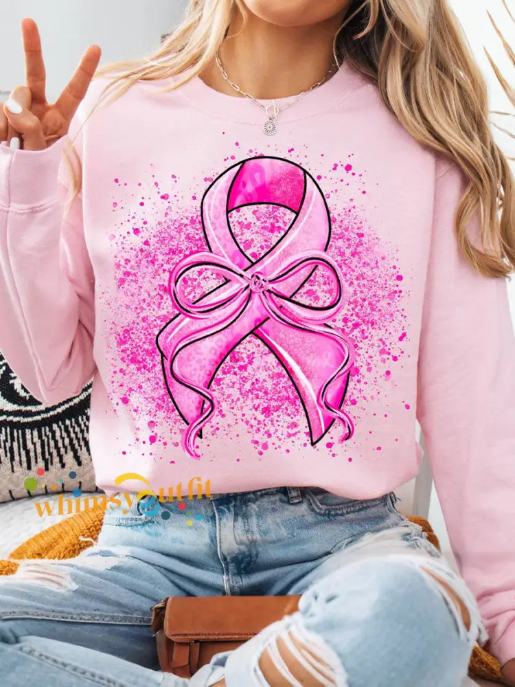 Women’s Breast Cancer Awareness Pink Ribbon Sweatshirts Light Pink / S