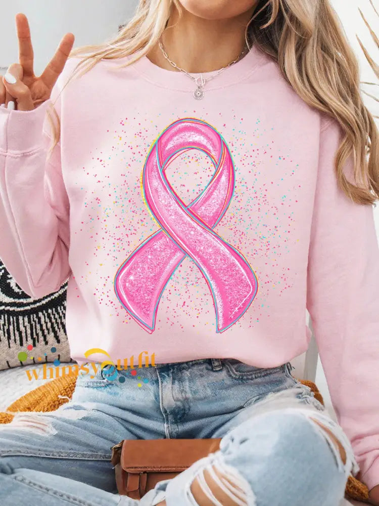 Women’s Breast Cancer Awareness Pink Ribbon Sweatshirts Light Pink / S