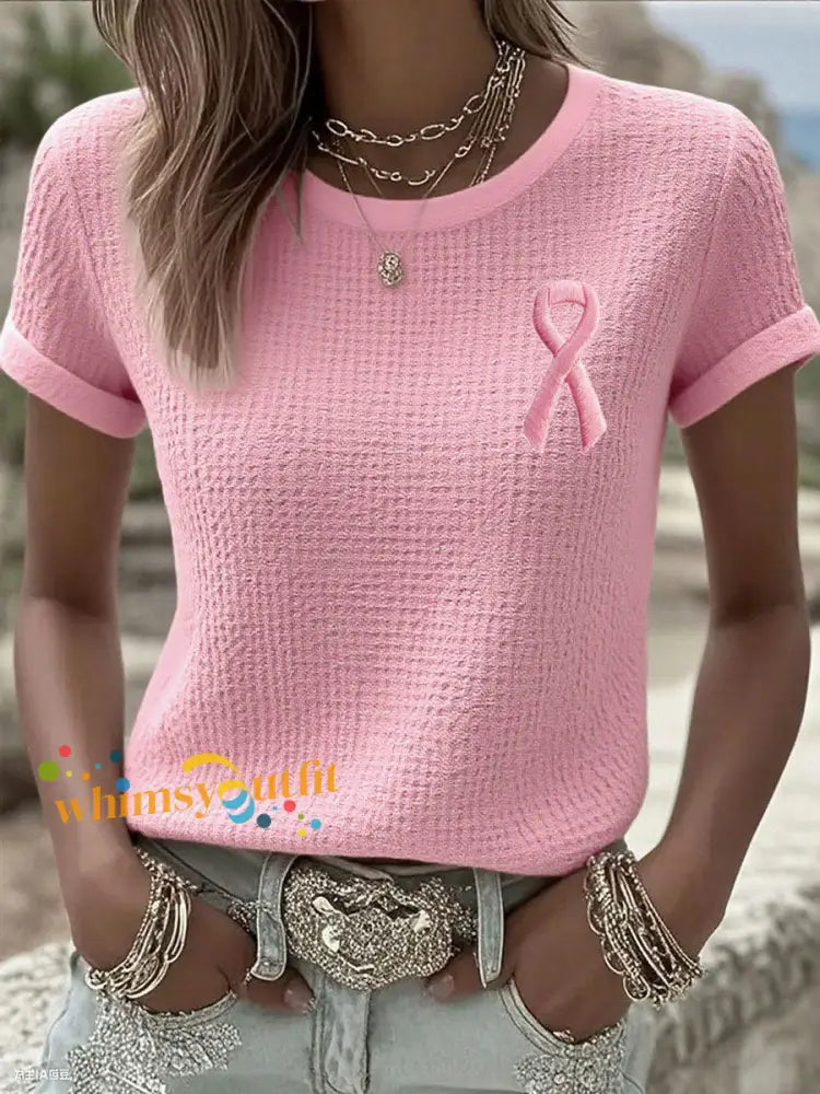 Women’s breast cancer awareness pink ribbon T-shirts Pink / S