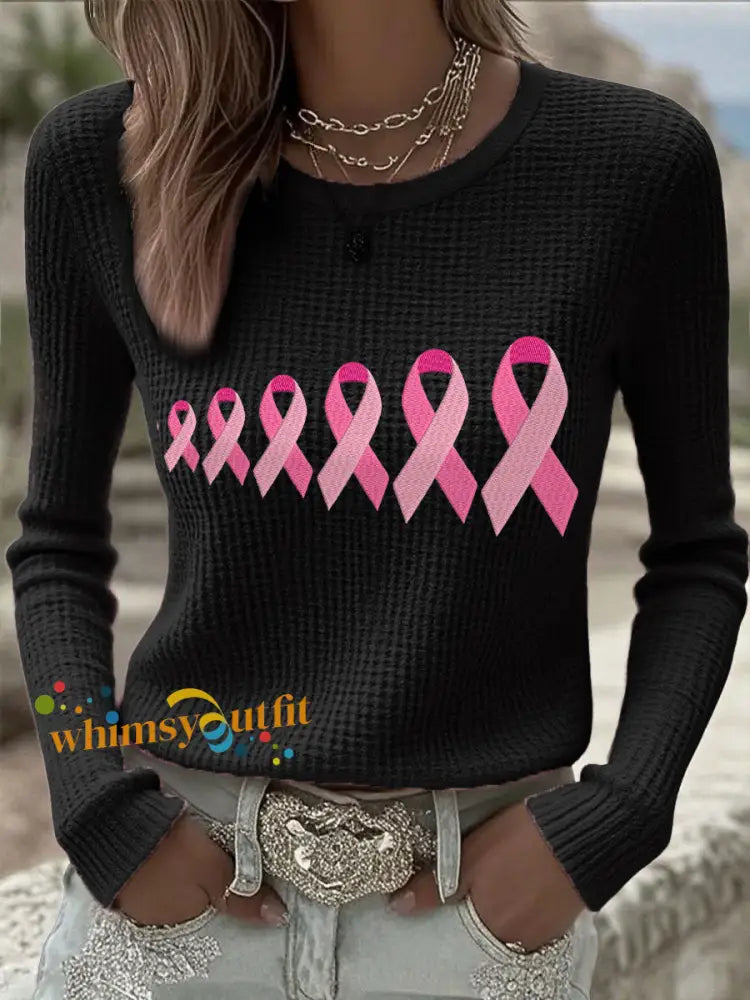Women’s Breast Cancer Awareness Pink Ribbon Tops Black / S