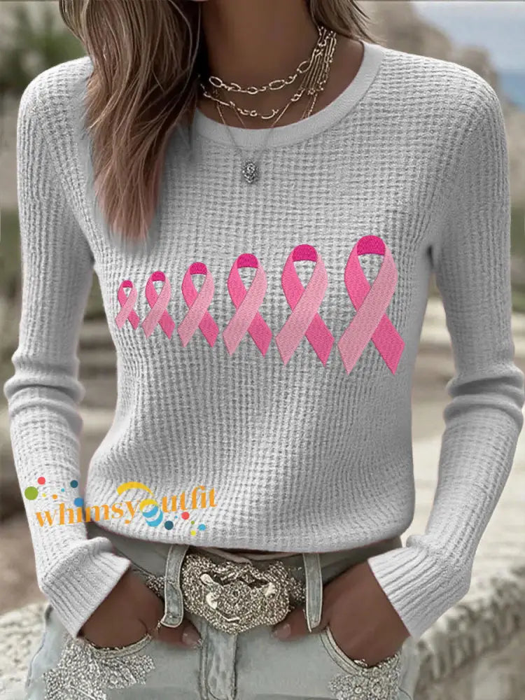 Women’s Breast Cancer Awareness Pink Ribbon Tops Light Gray / S