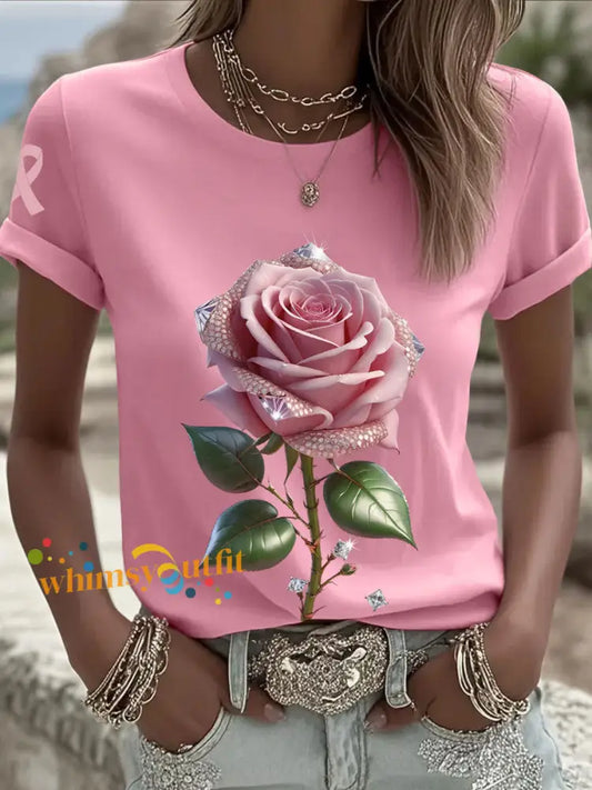 Women’s Breast Cancer Awareness Pink Roses T Shirts Pink / S