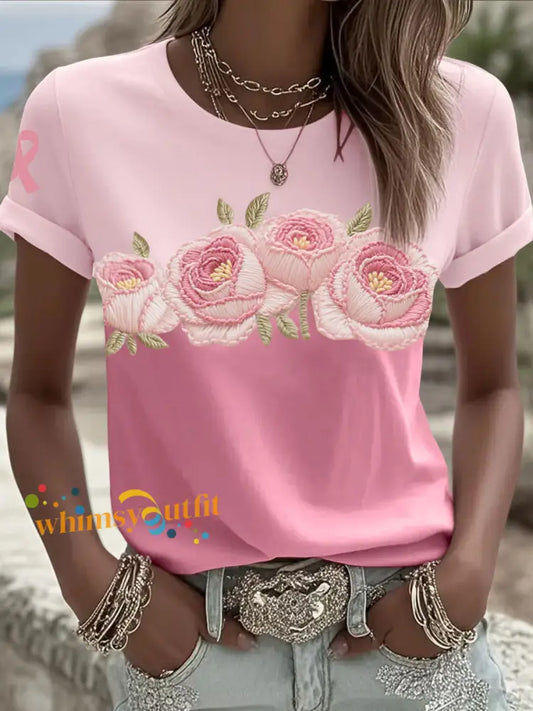 Women’s Breast Cancer Awareness Pink Roses T Shirts Pink / S