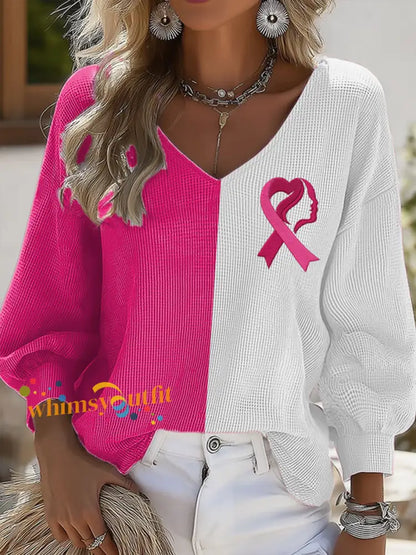 Women’s Breast Cancer Awareness Print Casual Long Sleeve Shirt White / S
