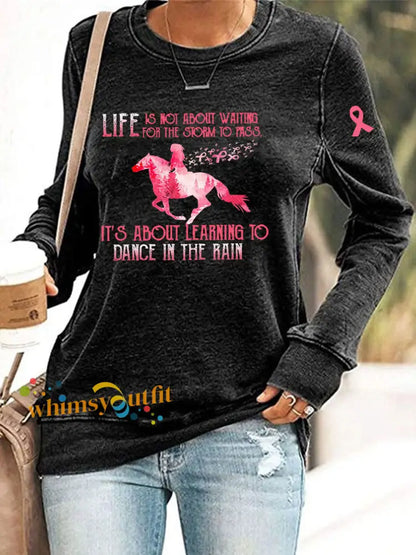 Women’s Breast Cancer Awareness Print Casual Sweatshirt Black / S