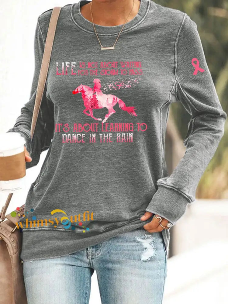 Women’s Breast Cancer Awareness Print Casual Sweatshirt Gray / S