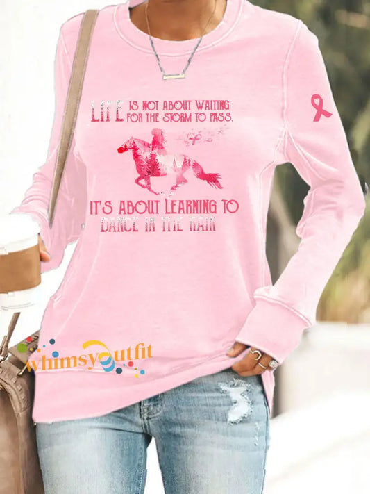 Women’s Breast Cancer Awareness Print Casual Sweatshirt Pink / S