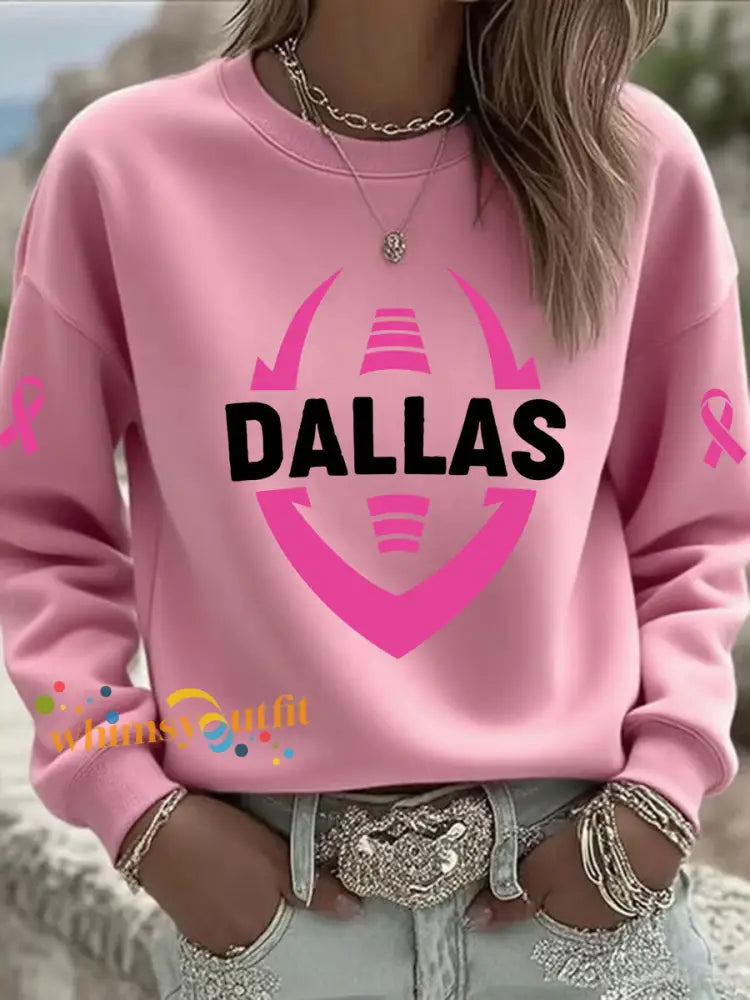 Women’s Breast Cancer Awareness Print Casual Sweatshirt Pink / S