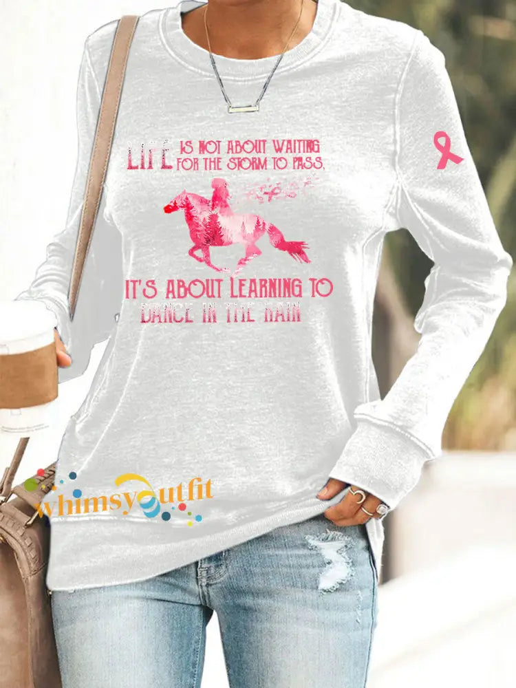 Women’s Breast Cancer Awareness Print Casual Sweatshirt White / S
