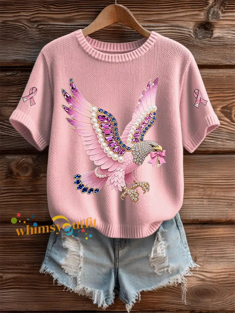 Women’s Breast Cancer Awareness Print Casual T Shirt Light Pink / S