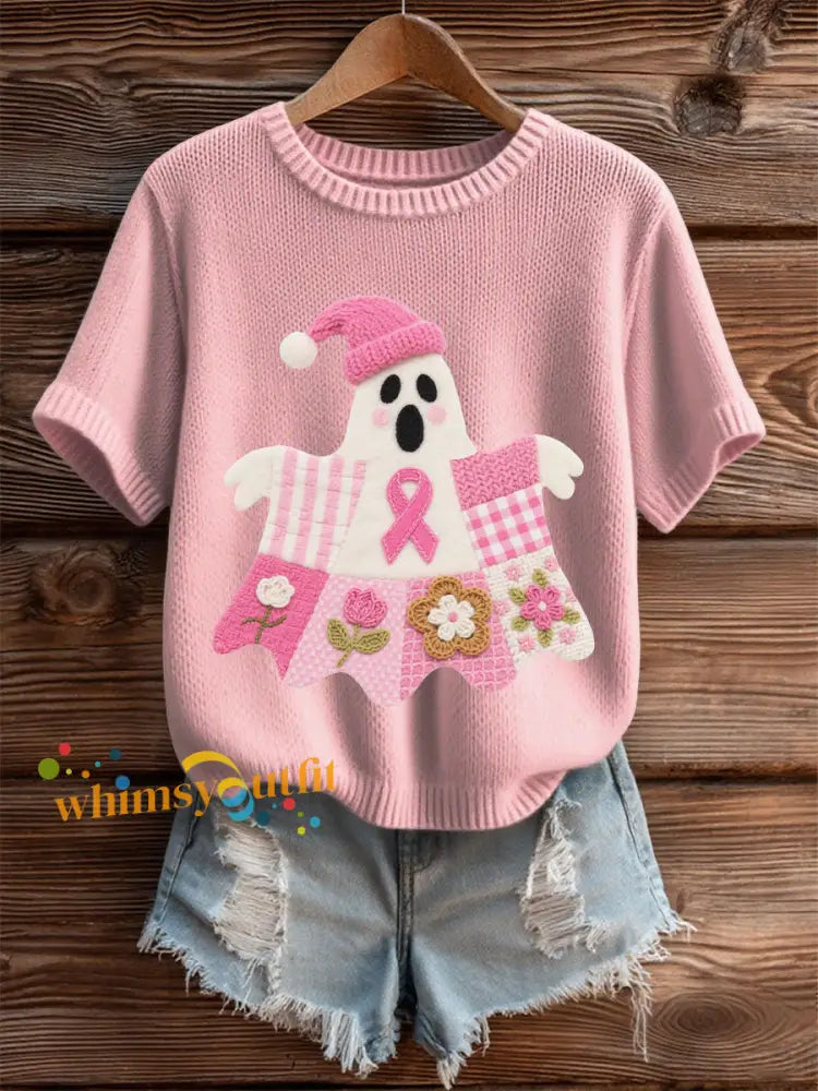 Women’s Breast Cancer Awareness Print Casual T Shirt Light Pink / S