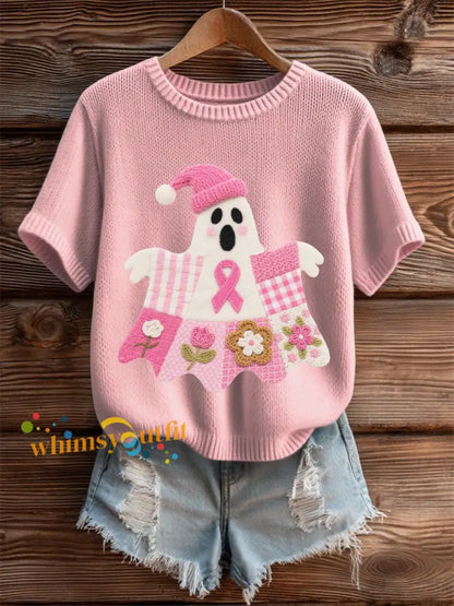 Women’s Breast Cancer Awareness Print Casual T Shirt Light Pink / S