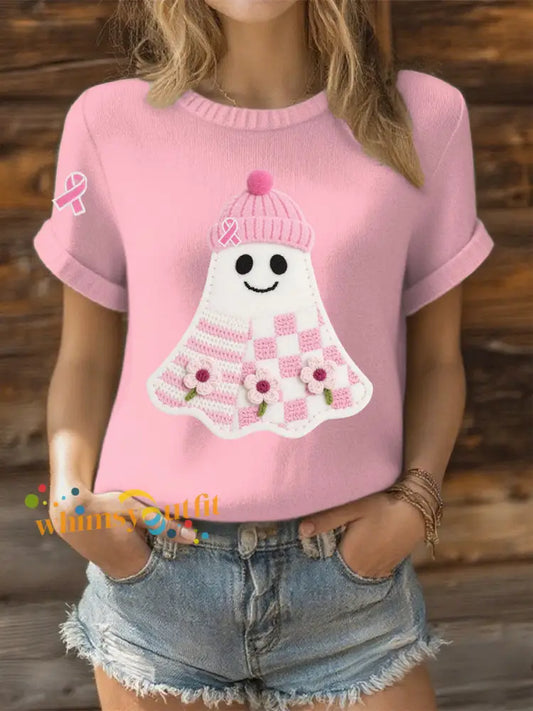 Women’s Breast Cancer Awareness Print Casual T Shirt Light Pink / S