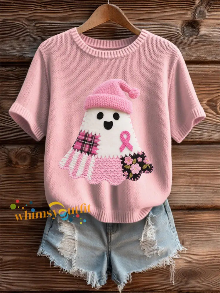 Women’s Breast Cancer Awareness Print Casual T Shirt Light Pink / S