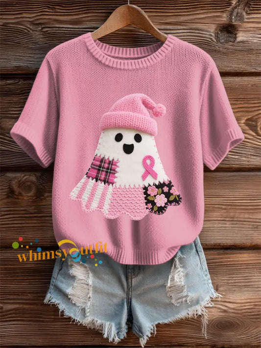 Women’s Breast Cancer Awareness Print Casual T Shirt Pink / S