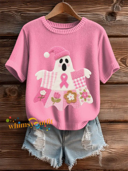 Women’s Breast Cancer Awareness Print Casual T Shirt Pink / S